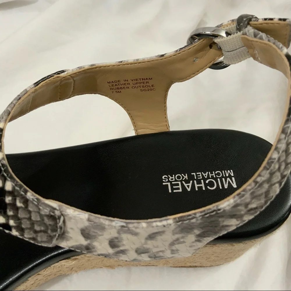 MICHAEL Michael Kors Black and Snake-Print Wedge Sandals